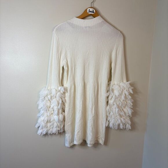 Tyler Boe Cream Knit Mock Neck Sweater Dress Textured Long Sleeves Women's M gre - Picture 7 of 14